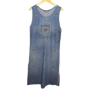 Y2K Vintage Cottagecore Floral denim Maxi Dress Woman's Medium